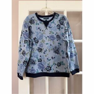 Karen Scott Sport Fleece Blue Floral Crew Neck Pullover Sweatshirt